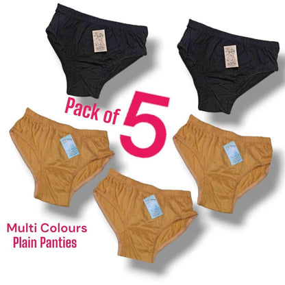 Women Cotton Plain Panties Pack of 5 Multi Colors