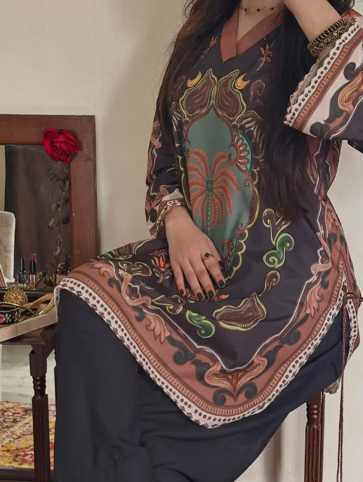 2 Pcs Women's Stitched Swiss Lawn Printed Shirt And Trouser