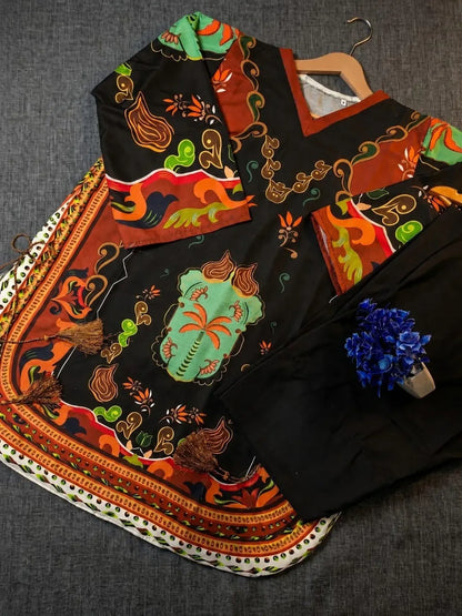 2 Pcs Women's Stitched Swiss Lawn Printed Shirt And Trouser