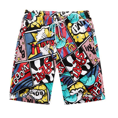 Men Blue Leaf Print Quick-Dry Beach Shorts