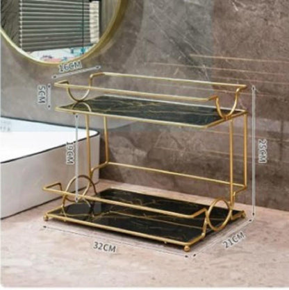 Iron Makeup Organizer with Marble Trays for Home Storage