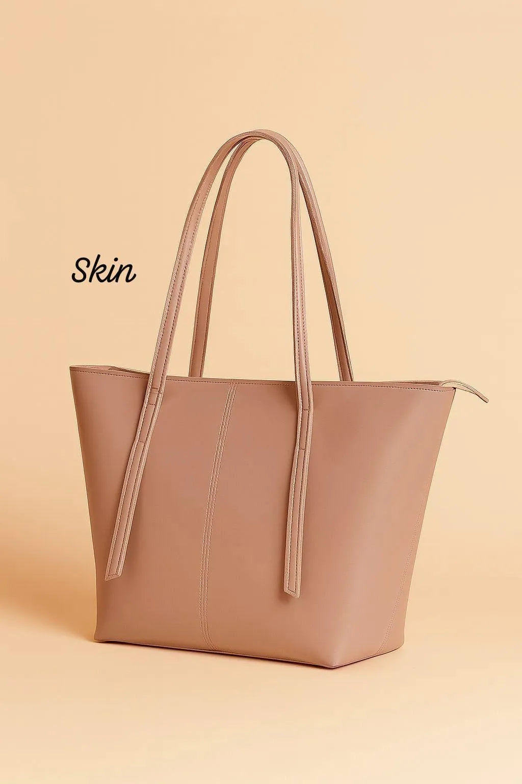 Beige PU Leather Women's Tote Bag 11x12x11"