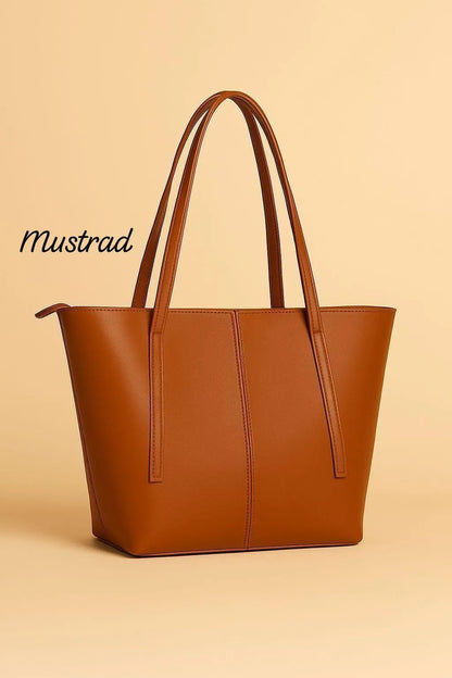 Beige PU Leather Women's Tote Bag 11x12x11"