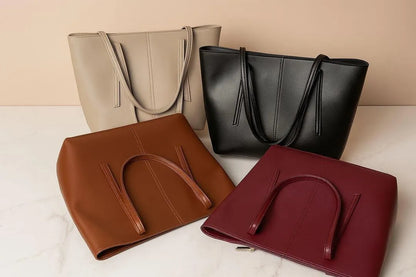 Beige PU Leather Women's Tote Bag 11x12x11"