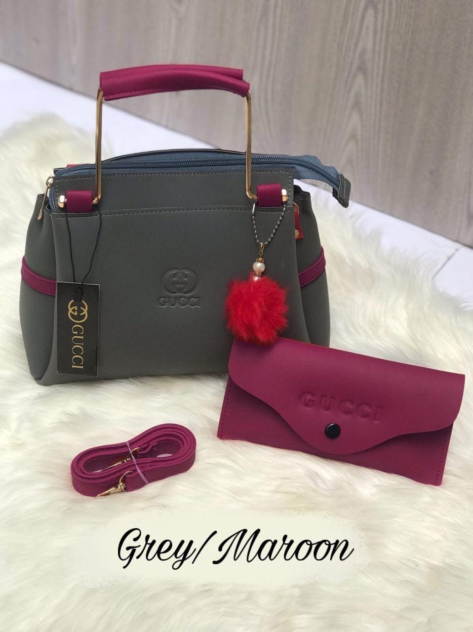 Green White Faux Leather Handbag Set with Wallet
