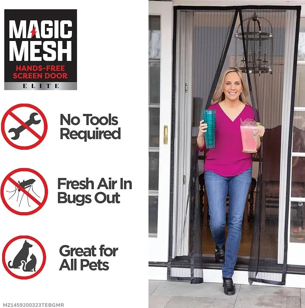 Black Auto-Seal Magnetic Screen Door Mesh Curtain