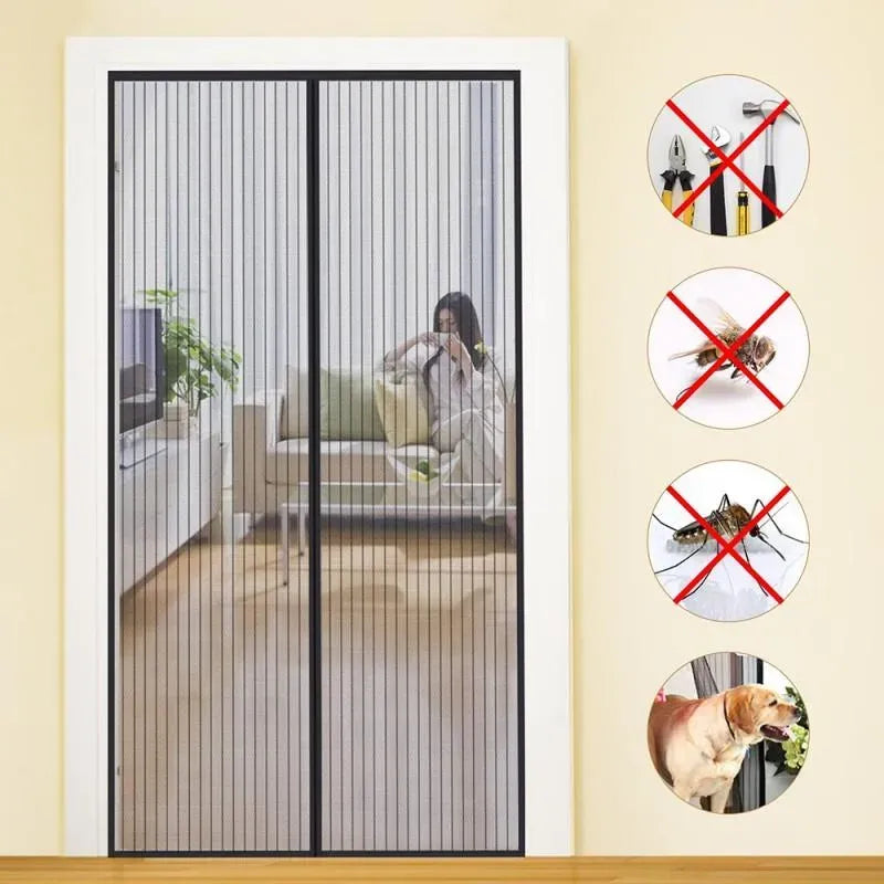 Black Auto-Seal Magnetic Screen Door Mesh Curtain