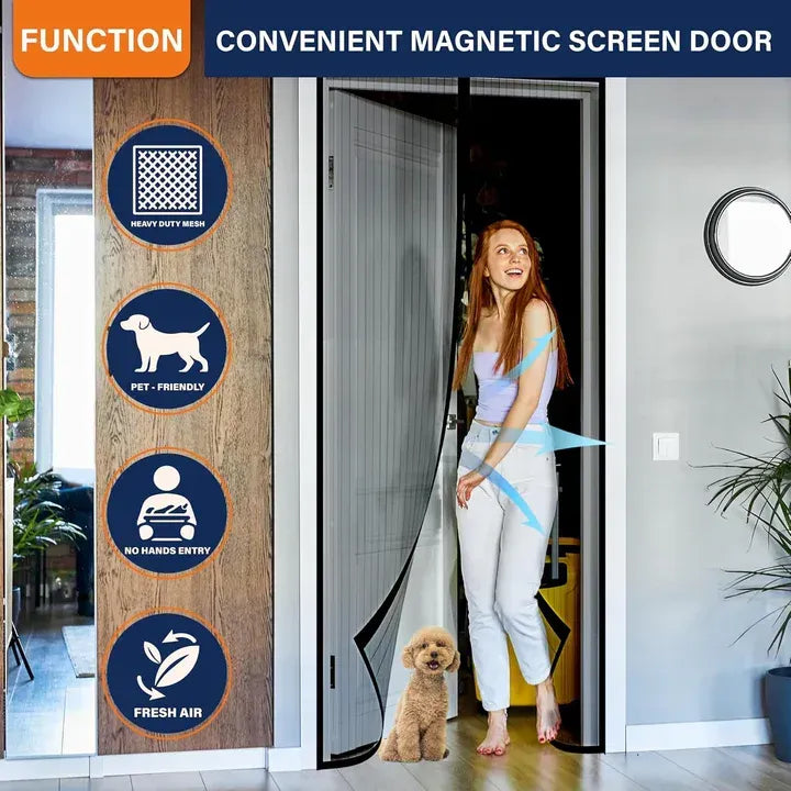 Black Auto-Seal Magnetic Screen Door Mesh Curtain