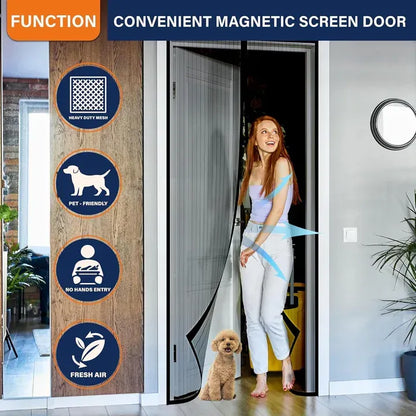 Black Auto-Seal Magnetic Screen Door Mesh Curtain