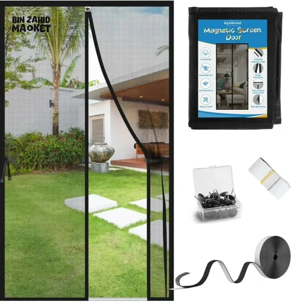 Black Auto-Seal Magnetic Screen Door Mesh Curtain