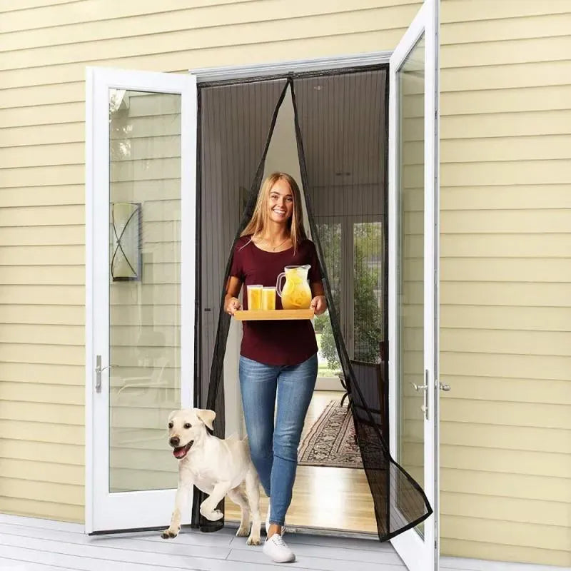 Black Auto-Seal Magnetic Screen Door Mesh Curtain