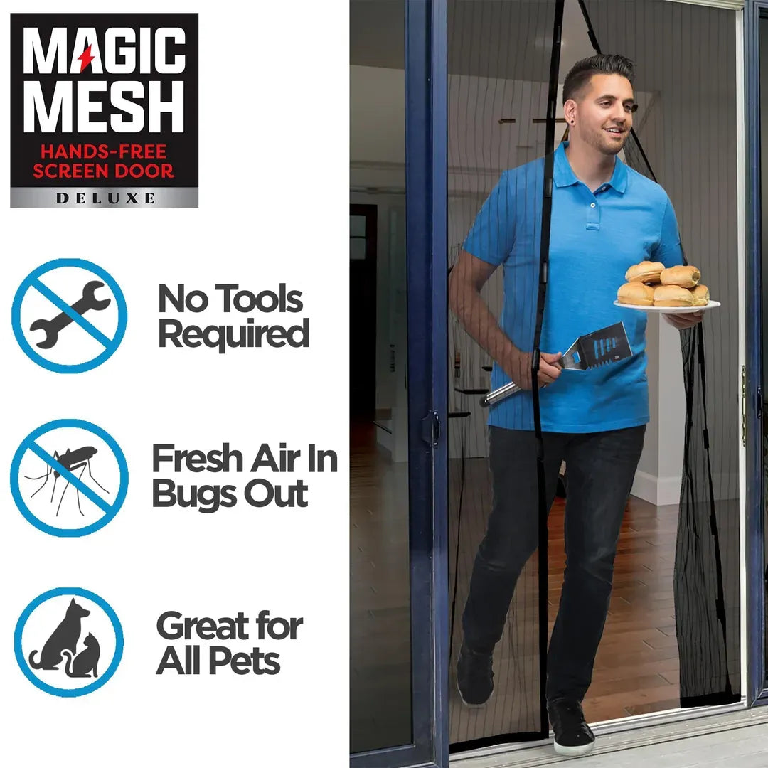 Black Auto-Seal Magnetic Screen Door Mesh Curtain