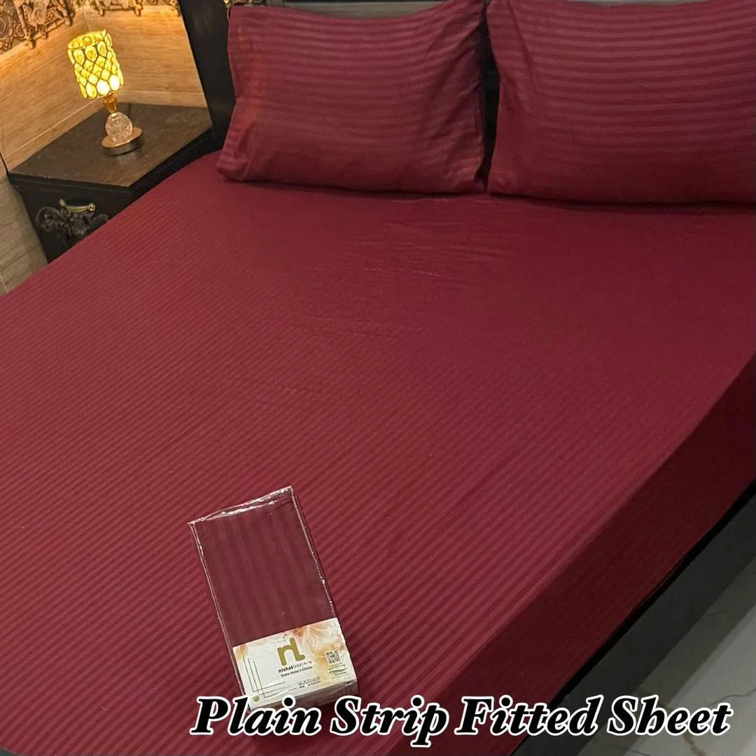 Red Striped Fitted Sheet Set for Double Bed