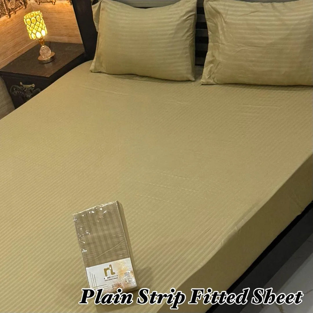 Golden Micro Stripe Fitted Sheet Set for Double Bed