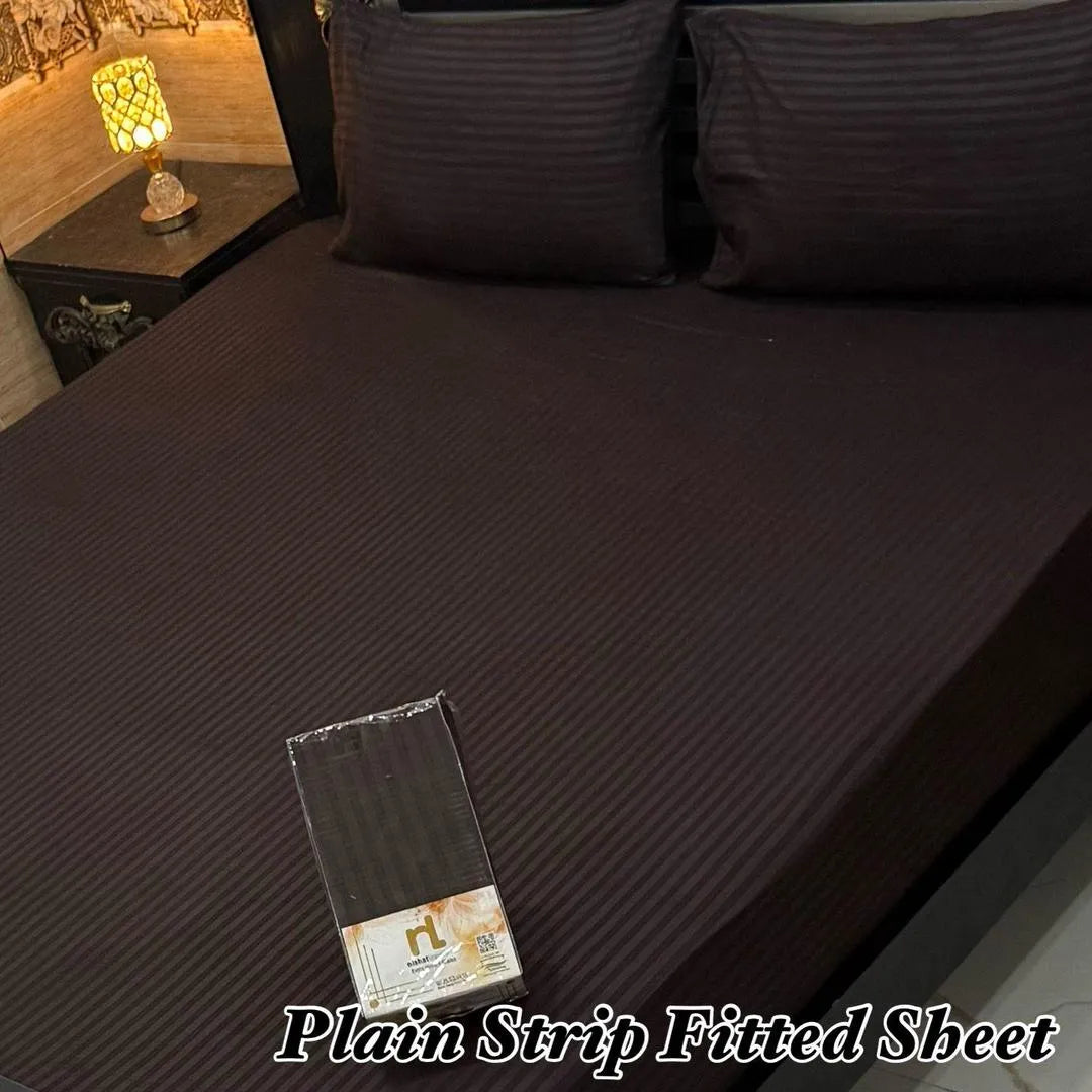 Brown Micro Stripe Fitted Sheet Set for Double Bed