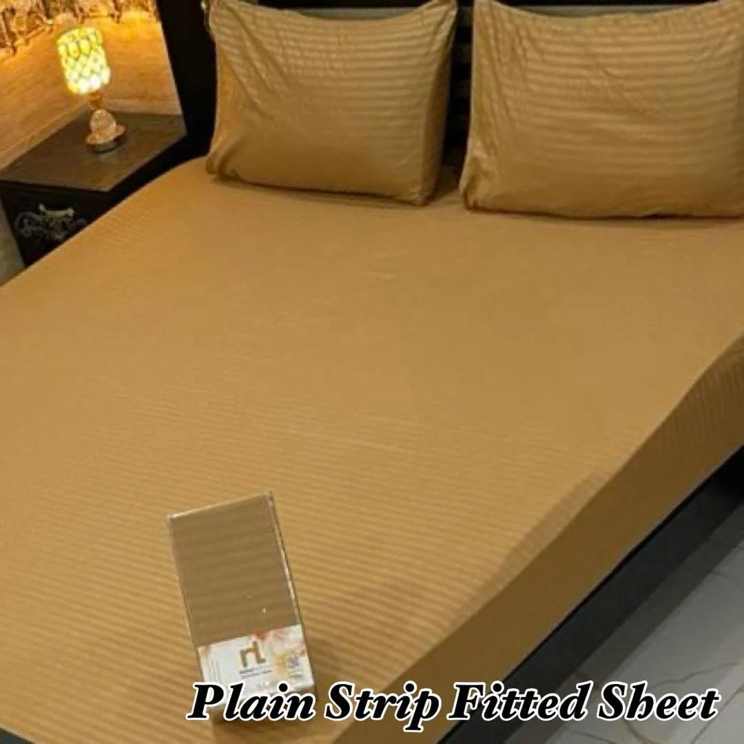 Premium Quality Plain Strip Fitted Sheet Brown Double Bed