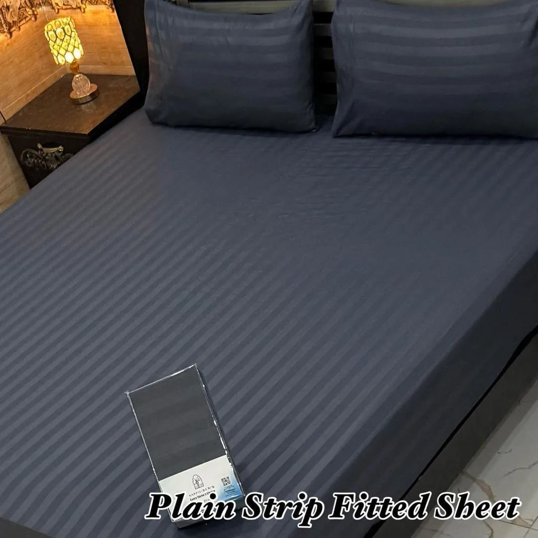 Double Bed Micro Stripe Printed Grey Sheet Set