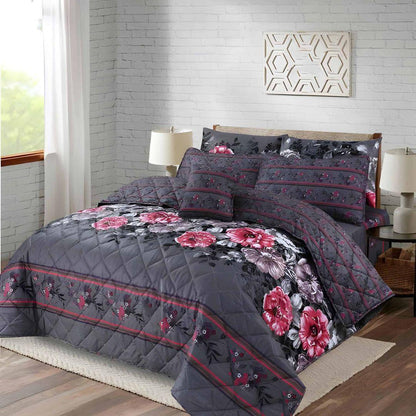 7-Piece Cotton Salonica Comforter Set Pink Grey Floral