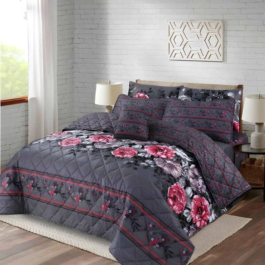 7-Piece Cotton Salonica Comforter Set Pink Grey Floral