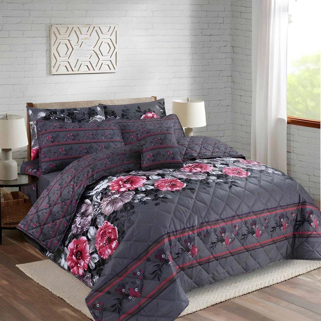 7-Piece Cotton Salonica Comforter Set Pink Grey Floral