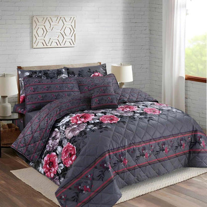 7-Piece Cotton Salonica Comforter Set Pink Grey Floral