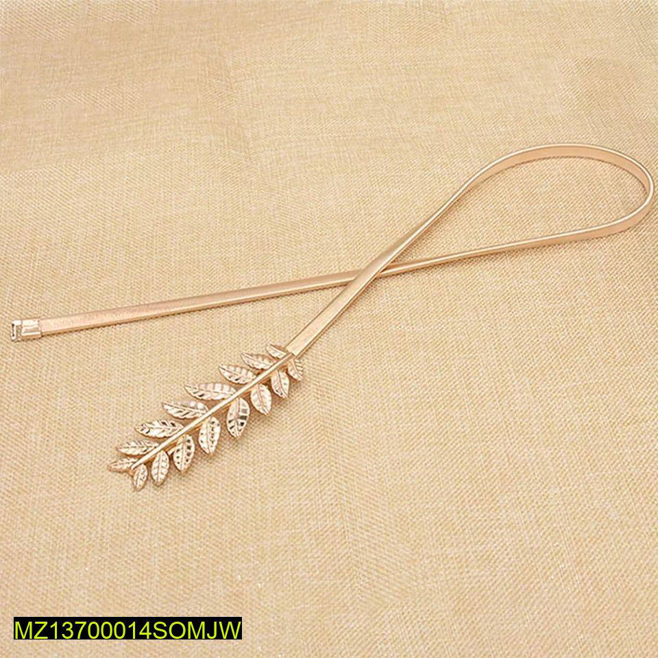 Golden Floral Leaf Waist Belt Adjustable Stretchable