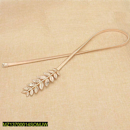 Golden Floral Leaf Waist Belt Adjustable Stretchable