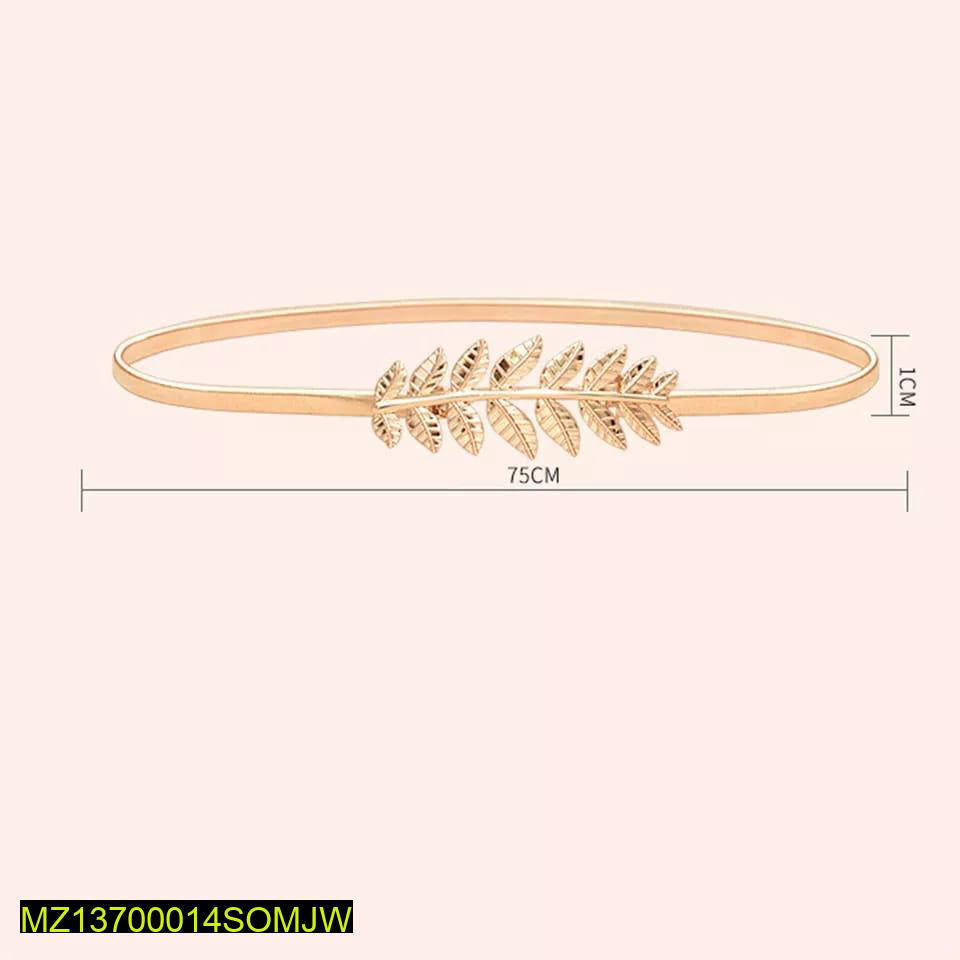 Golden Floral Leaf Waist Belt Adjustable Stretchable