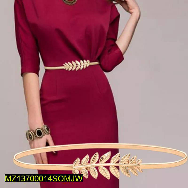 Golden Floral Leaf Waist Belt Adjustable Stretchable