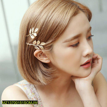 Golden Leaf Hairpin for Women Wedding Party Wear