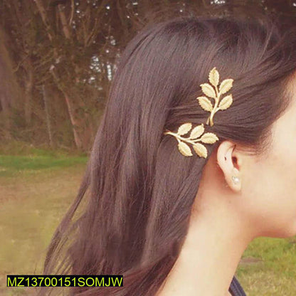 Golden Leaf Hairpin for Women Wedding Party Wear