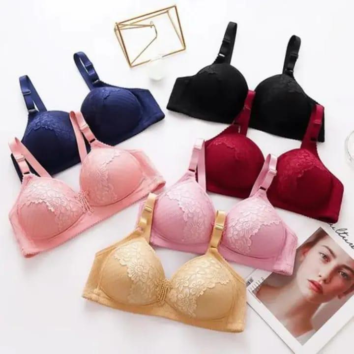 Premium Quality Push Up Bra with Lace Detail, Multi Colors, Breathable, Durable