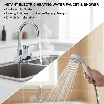 Instant Hot Water Faucet Shower Head 49°C Digital Display Stainless Steel