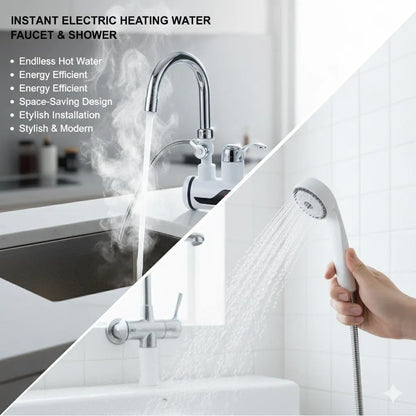 Instant Hot Water Faucet Shower Head 49°C Digital Display Stainless Steel