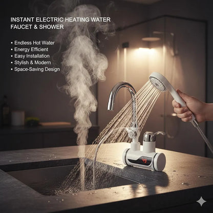Instant Hot Water Faucet Shower Head 49°C Digital Display Stainless Steel