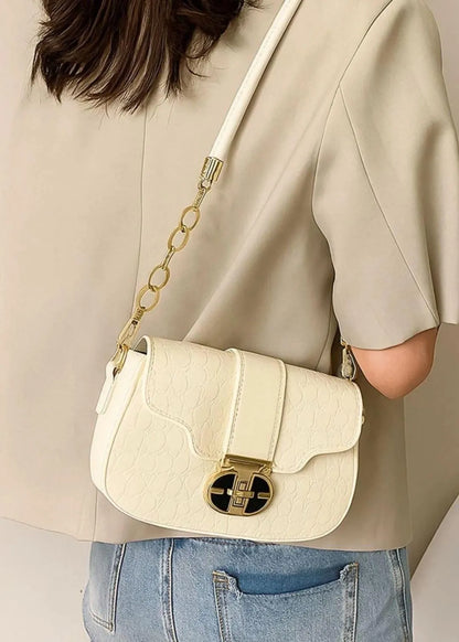 White Leather Shoulder Bag for Girls Plain Design 5x8 Inch