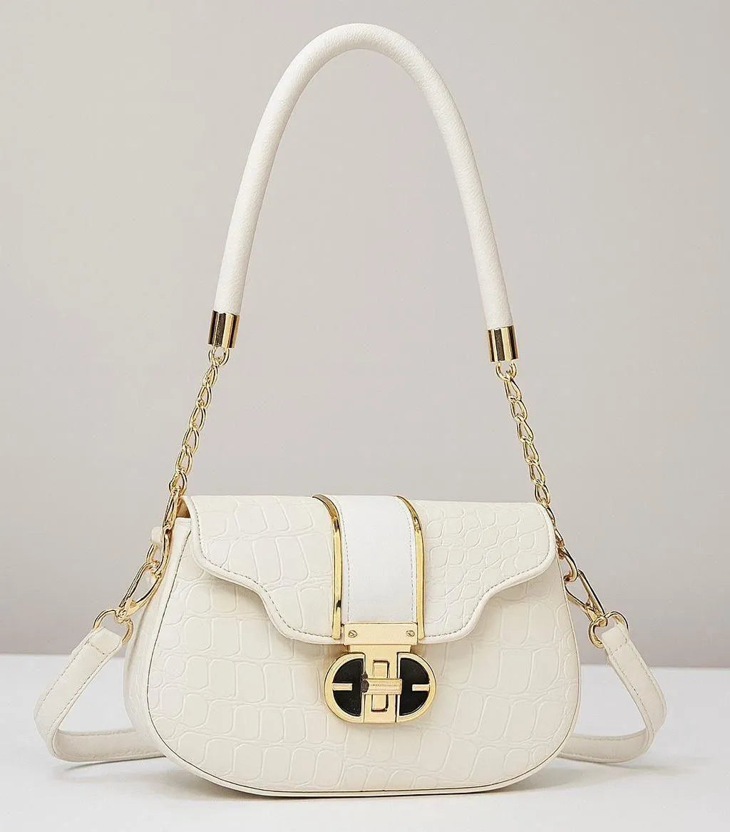 White Leather Shoulder Bag for Girls Plain Design 5x8 Inch