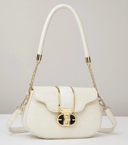 White Leather Shoulder Bag for Girls Plain Design 5x8 Inch