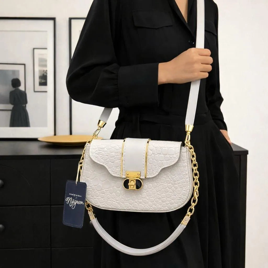 White Leather Shoulder Bag for Women 6x8 Inches