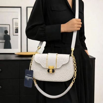 White Leather Shoulder Bag for Women 6x8 Inches