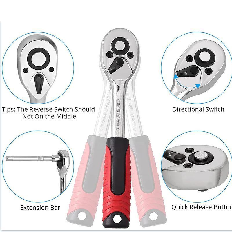 46-Piece Socket Wrench Tool Set Stainless Steel Red Case