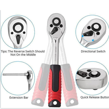 46-Piece Socket Wrench Tool Set Stainless Steel Red Case