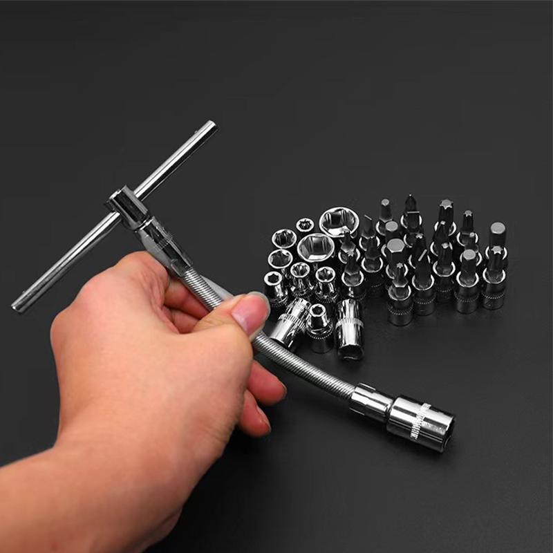46-Piece Socket Wrench Tool Set Stainless Steel Red Case