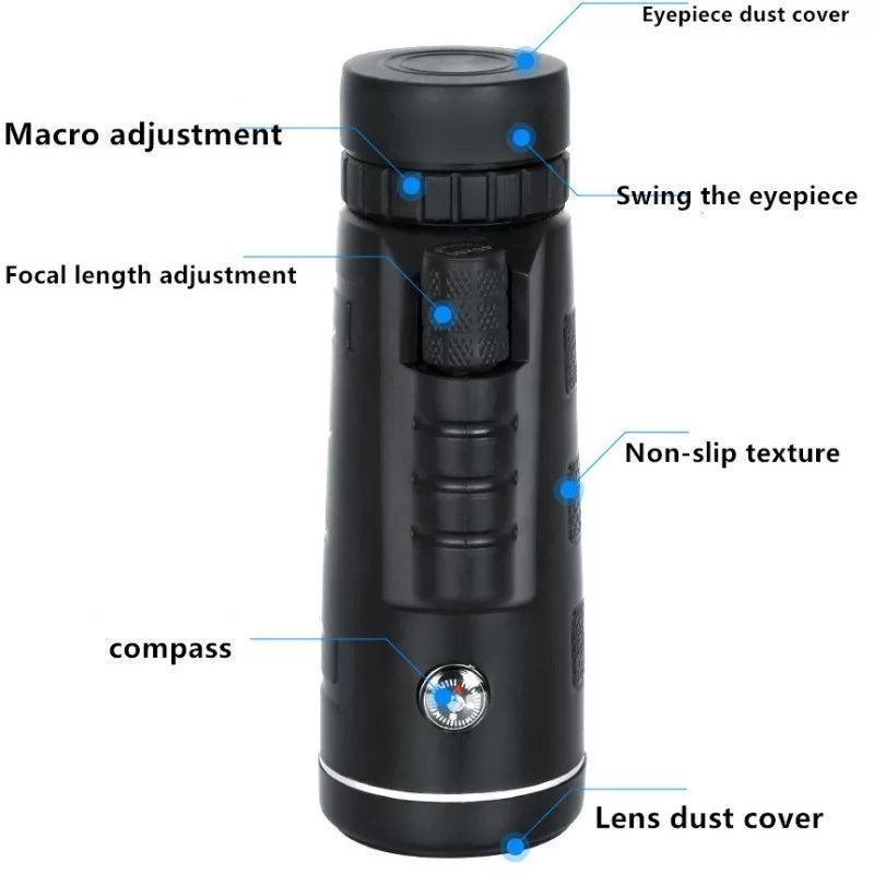 Stylish Black Monocular for Birdwatching & Hiking
