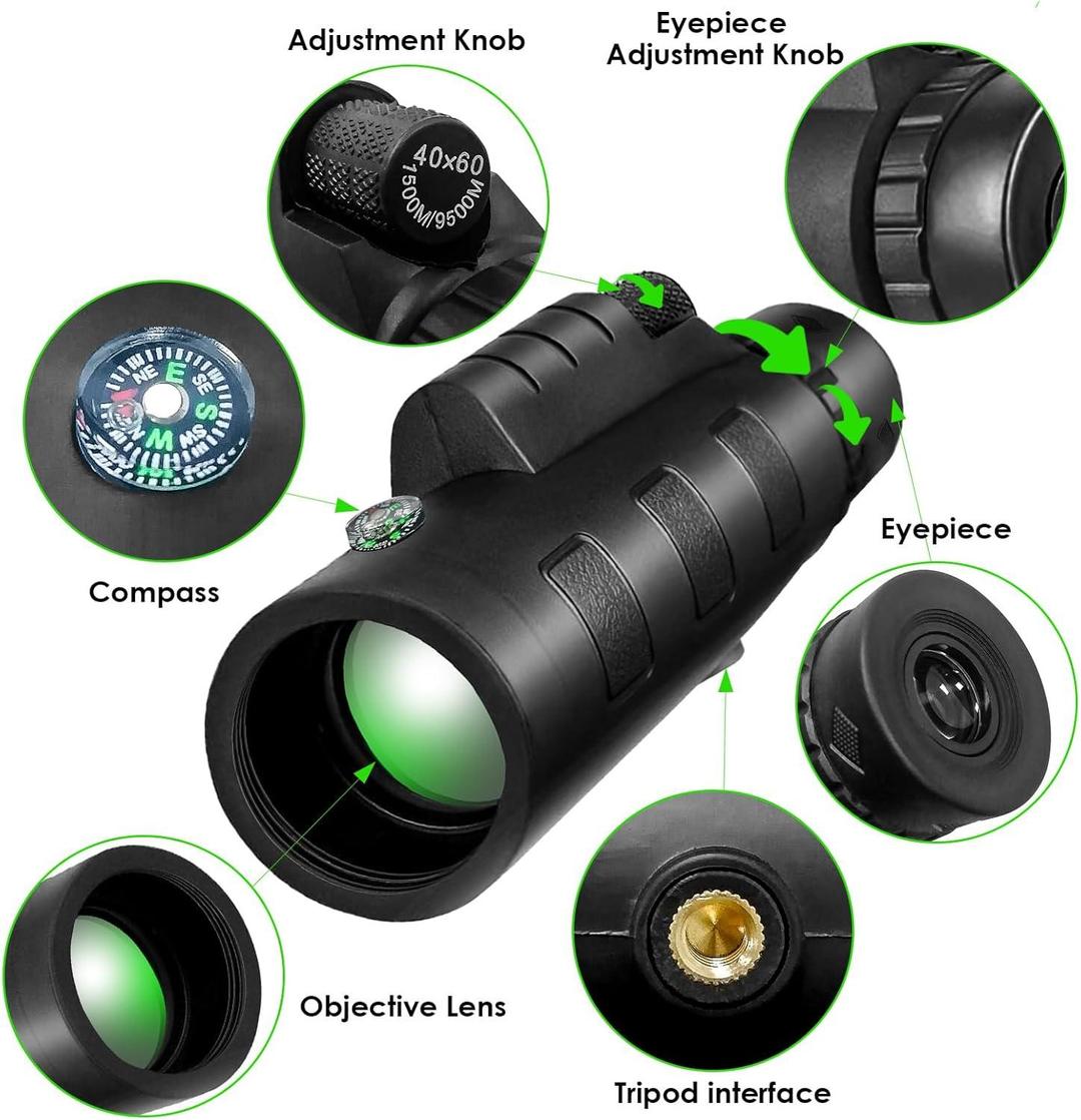 Stylish Black Monocular for Birdwatching & Hiking