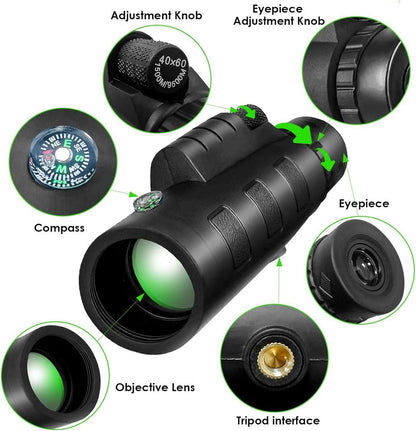 Stylish Black Monocular for Birdwatching & Hiking