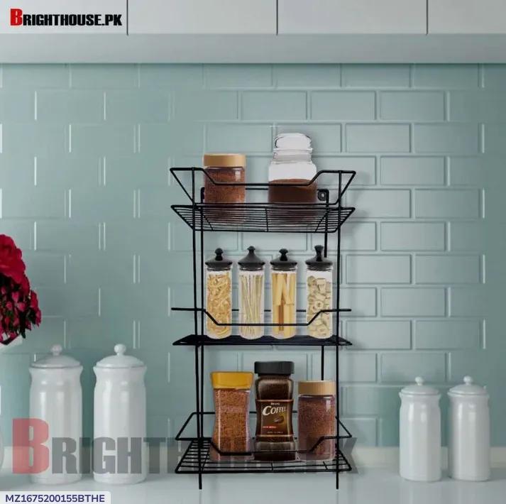 Black 3-Tier Metal Spice Rack for Kitchen
