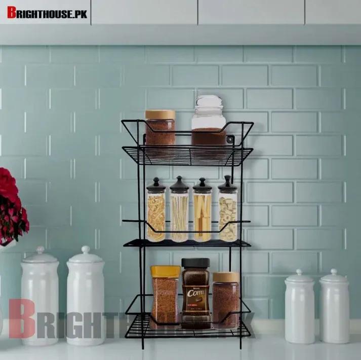 Black 3-Tier Metal Spice Rack for Kitchen