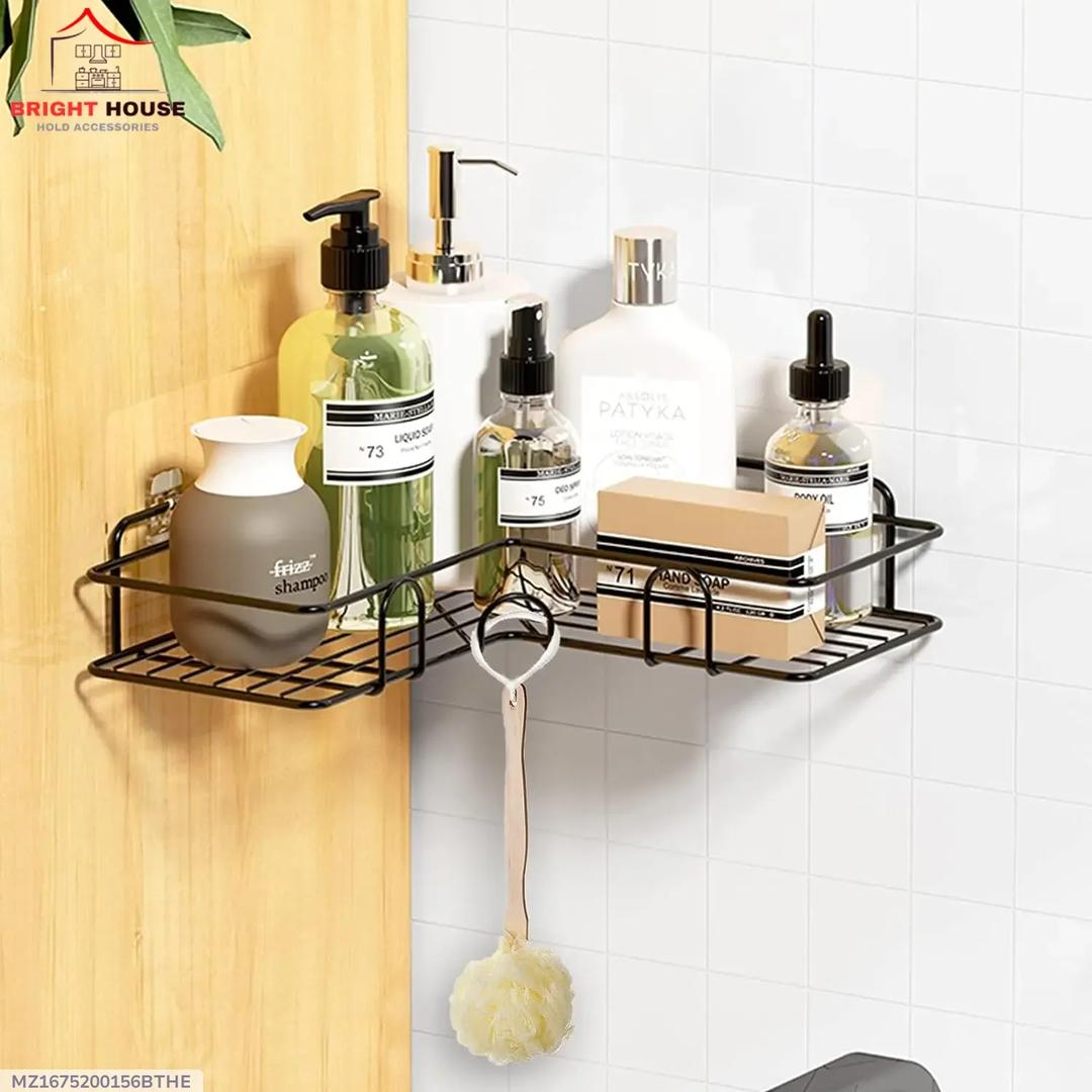 Corner Bathroom Shelf Organizer Black Metal Storage