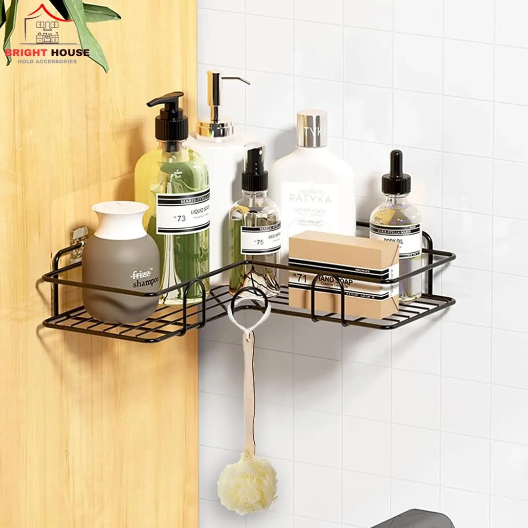 Corner Bathroom Shelf Organizer Black Metal Storage